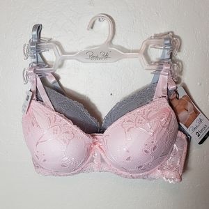 2 piece lace push up bras; Pink bra is pale peach